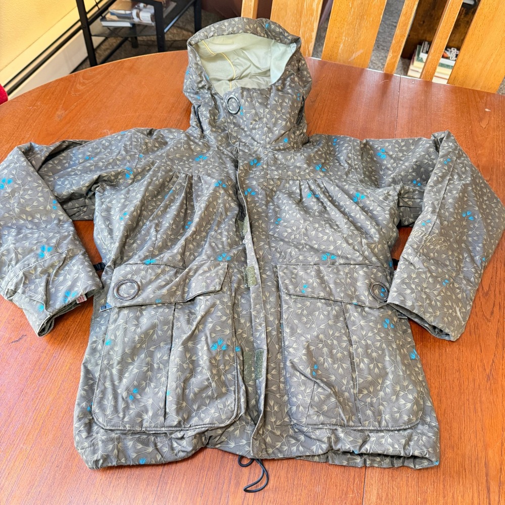 Bonfire Snowboarding Jacket Womens Floral Leaf Print Hooded Ski Coat Sz S Y2K